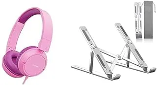 Laptop Essentials Bundle (Joyroom JR-HC1 Kids wired headphones-Pink + SGIN Laptop Stand, Adjustable Laptop Stand, 6-Levels Laptop Holder for Desk Air-Ventilation)