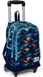 Coral High Kids Three Compartment Squeegee School Backpack - Navy Blue Dinosaur Patterned