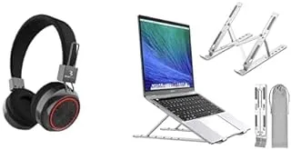 Laptop Essentials Bundle (Bingozones B16 LED Wireless Bluetooth Headphones + Artikel® Uni-Lite+ Laptop Stand with Carry Pouch | 6 Height Adjustable Riser for desk)