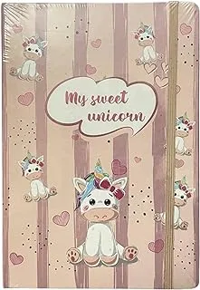 Hard Cover A5 Pinky Notebook with Beige Elastic Band/Unicorn