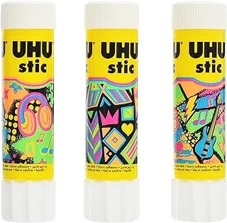 UHU 09 High Quality Clear Glue Stick Pack of 3 Pieces 8.2g For Office And Students - Multi Color