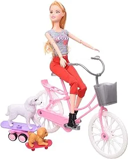 Generic Plastic Bride Long Hair Toy With Colorful Bike Amazing Design And Colorful Skateboards Add More Funny For Children Set Of 9 Pieces -Multicolor