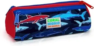 Coral High Kids Three Compartment Pencil case - Red Shark Patterned