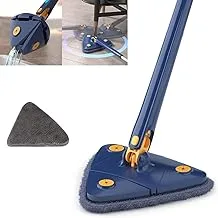 EHOTER Triangle Mop 360 Rotatable Adjustable Cleaning Mop Extendable Automatic Squeezing Mop with Reusable Mop Pads for Floor Window Wall Cleaning (Blue,1 Pad)