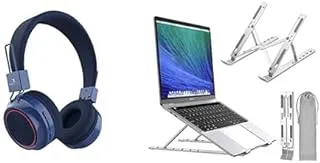 Laptop Essentials Bundle (Bingozones B16 LED Bluetooth Wireless Bingo-zones Headphones + Artikel® Uni-Lite+ Laptop Stand with Carry Pouch | 6 Height Adjustable Riser for desk)