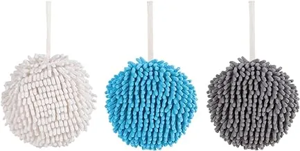 3 Pack Chenille Hand Towels Soft Absorbent Microfiber Hanging Ball Towel Bathroom Kitchen Hand Drying Towels Wipe Cleaning Cloth Bath Towel Set (3 Colors)