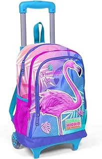 Coral High Kids Three Compartment Squeegee School Backpack - Lavender Pink Flamingo Patterned