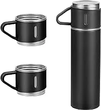 Stainless Steel Bottle, Insulated Travel Mug with Leakproof Cup Lid & Handle, 500ml Double Walled Vacuum Flask, Coffee Cup Drink Bottle Keep 12h Hot & Cold for Gym Home Office Outdoor, Black