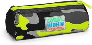 Coral High Kids Three Compartment Pencil case - Black Gray Camouflage Patterned