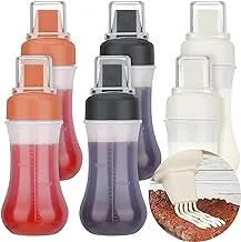 6 Pcs Porous Condiment Squeeze Bottle Refillable Condiment 5 Hole Container with Lid Syrup Squirt Bottle Sauce Dispenser Ketchup Bottle for BBQ Oil Hot Sauce Salad Cooking 12oz (Multicolor, Bending)