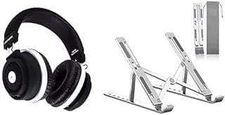 Laptop Essentials Bundle (L'avvento (hp15b) wireless headphone bluetooth 5.0 with touch control - black + SGIN Laptop Stand, Adjustable Laptop Stand, 6-Levels Laptop Holder for Desk Air-Ventilation)