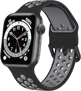 Marlova Compatible with Apple Watch Bands 44mm 42mm, Soft Silicone Breathable Air Hole Sport Wristbands with Classic Clasp for iWatch Series Se/6/5/4/3/2/1, Black/Grey 42mm 44mm (Watch Not Included)