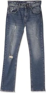 Terranova Ripped Whiskered Side Pocket Straight Cut Denim Pants for Men