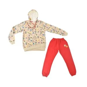 Girls Home Pajama Set - Red & Light Beige