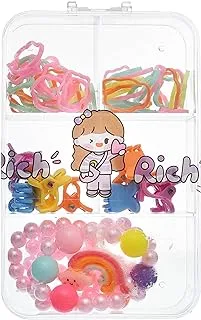 Generic Plastic Beads Jewelry Amazing Design Colorful Material With Hair Tie Various Styles And Plastic Storage Box For Girls -MultiColor