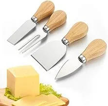 xinsupply 4 Pieces of Cheese Knives with Wooden Handle, Cheese Cutter for Slicing and Spreading, and Serving Fork