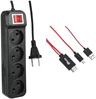 TV Essential Bundle (Zero z20 power strip joint 4 sockets with power button - black, 1.5m + Micro USB to HDMI Cable Adapter HDTV for Samsung Galaxy S3)