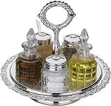 Queen Anne silver plated spice set 6 pieces (tray + 2 oil bottles + A jar of salt + a jar of black pepper + a jar of mustard) 0/5956/2