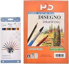 Bundle Of HD Drawing Sketch 29.7 * 21cm 10Sheets & 3A D4236 Wooden Colored Pencil Set Of 12 Pcs.