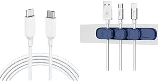 Cable Essentials Bundle (Usb c cable 100w 6ft, anker powerline iii usb c to usb c charger cable 2.0, type c charging cable (white) + Baseus peas cable clip blue)