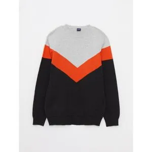 LC Waikiki Crew Neck Long Sleeve Boy Tricot Sweater With Color Block