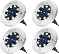 Solar Ground Lights, Solar Garden Lamp Disk Lights Waterproof In-Ground Outdoor Landscape Lighting for Patio Pathway Lawn Yard Deck Driveway Walkway (White Light) (4)