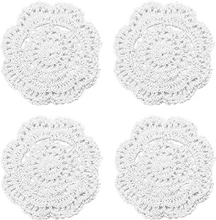 Phantomon Lace Round Crochet Doilies Handmade Coasters, 4-Inch, Pack of 4 (White)