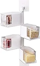 4-Tier 360 Degree Rotating Wall Mount Spice Rack Seasoning Storage Box Seasoning Rack Spice Pots Storage Container Condiment Jars(White)