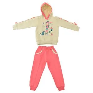 Girls Home Pajama Set - Light Beige & Pink Orange