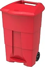 Cosmoplast IFHHXX306RD Plastic Step-On Pedal Trash, Waste Bin With Wheels, 100 Liters - Red