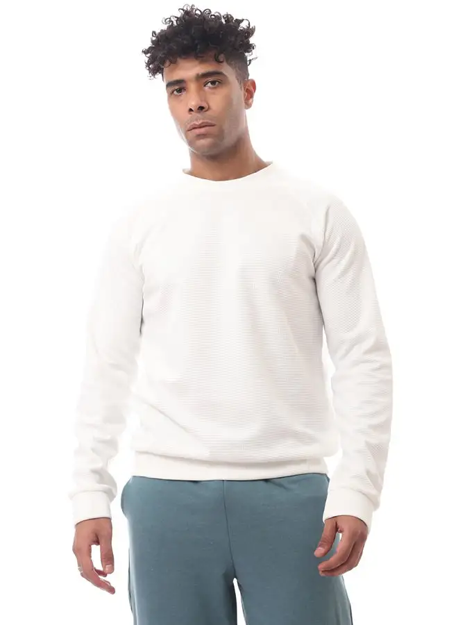 RAVIN White Self Pattern Slip On Winter Sweatshirt