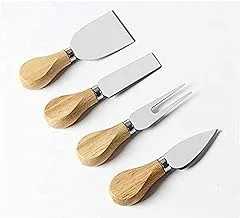 4 Pieces Set Cheese Knives with Bamboo Wood Handle Steel Stainless Cheese Slicer Cheese Cutter Tool (Bamboo Handle)