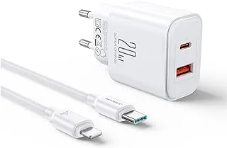 Joyroom JR-TCF05 Flash Series EU 20WA USB C/USB A Dual-Port Charger with Cable, 1 Meter Length, White