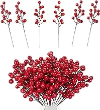 YRBOGJ 32 Pcs Artificial Red Berries Stems Artificial Cherries Holly Berry Fake Christmas Fruit Model for Christmas Tree Decoration Winter Home Decor