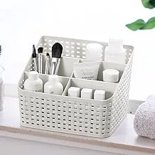 Cutefly Rattan Storage Basket Plastic Cosmetic Storage Box Multi-Organiser Basket Storage Holder for Office Home Desk Dressing Table Cosmetic Shelf Bathroom (Ivory White)