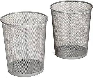 Seville Classics Small Cylinder Trash Can for Home or Office, 6 Gallon Mesh Round Bins, Lightweight, Steel Wastebasket Set for Garbage or Recycle, 2-Pack, Silver