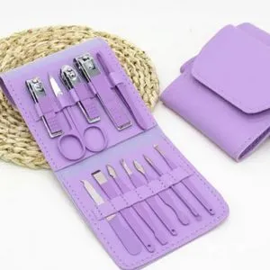 Professional Pedicure Tools With Manicure Set And Leather Bag, 12 Pieces.. Purple.