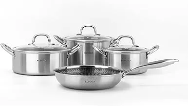 Karaca | PowerSteel 316+ Steel Saucepan Set, 7 Pieces, PLY Technology, Durable Molybdenum Reinforced Torsorim, Non-Bottom Dishes, Pot, Braising Pot, Pan