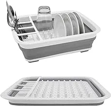 Collapsible Dish Drying Rack Portable Dish Drainer Foldable Drying Dish Storage Rack Organizer RV Camping Kitchen Accessories for Campers Travel Trailers Outdoor Activities by GINFH (White & Gray)