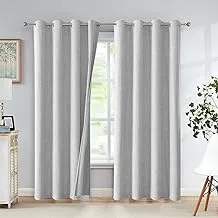 Naguib Selim-LEXA 6 S-100% Blackout Faux Linen Curtains Long Thermal Curtains for Living Room Textured Burlap Curtains with Double Face Linen Grommet Soundproof Bedroom Curtains-Single Side