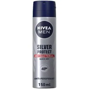 NIVEA MEN Antiperspirant Spray for Men, 48h Protection, Silver Protect Antibacterial, 150ml