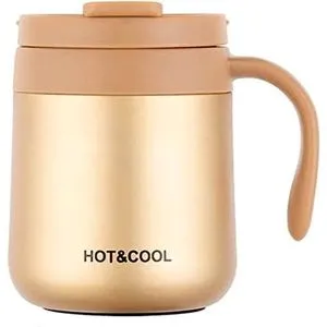 Double Stainless Steel Thermal Mug, Leak-Proof With Handle 350ML GOLD