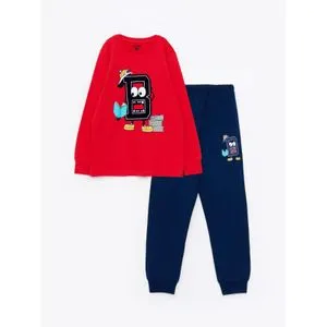 LC Waikiki Crew Neck Printed Long Sleeve Boy's Pajamas Set