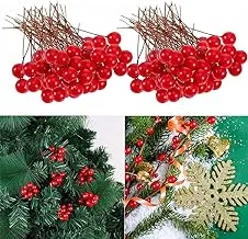 60Pcs Christmas Holly Berries,Decor Artificial Fruit,Simulation Cherry,Christmas Red Fruit,Artificial Red Holly Berry,Berries for Wreath Making,Red Berries,Berries For Christmas Wreath Decorations.