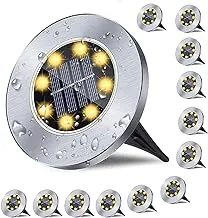 Solar Ground Lights, 8 LED Solar Garden Lamp Disk Lights Waterproof In-Ground Outdoor Landscape Lighting for Patio Pathway Lawn Yard Deck Driveway Walkway (Warm White) (12)