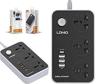 LDNIO SC3412 PD Fast Charge 20W Power Supply Cord and Charger with 3 Power Ports and 3 USB 3.0 Ports Fast Charge