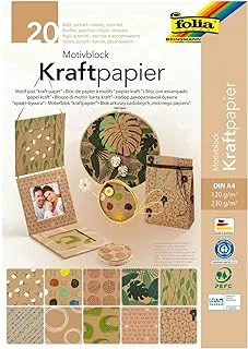 folia 48898 – Motif Pad Kraft Paper DIN A4 20 Sheets Assorted in 2 Grammages (120 and 230 g/m²) and 10 Designs for Crafts and Designing