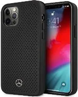 Mercedes Benz Genuine Leather Hard Case Perforated Metal Star Logo for iPhone 13, Black