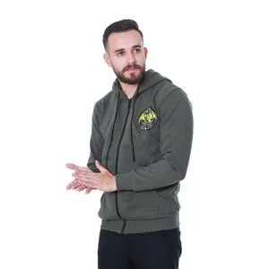 Air Walk Printed Olive Hooded Zipped Sweatshirt