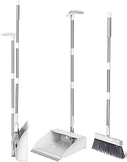 Broom and Dustpan 2Pack Long Handle Brush and Dustpan Set for Indoor,Kitchen,Office,Tall Foldable 47 Inch White